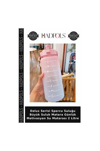 Delux Serisi Sporcu Suluğu Büyük Suluk Matara Günlük Motivasyon Su Matarası 2 Litre Çok Renkli