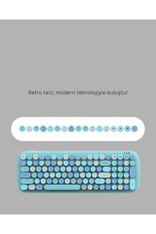 Retro Tarz Kablosuz Klavye Mouse Seti 104 Tuşlu, Ergonomik Tasarım