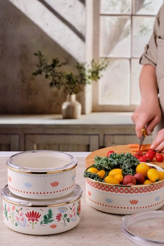 Emsan Nar Emaye Sedef Saklama Kabı Seti Krem