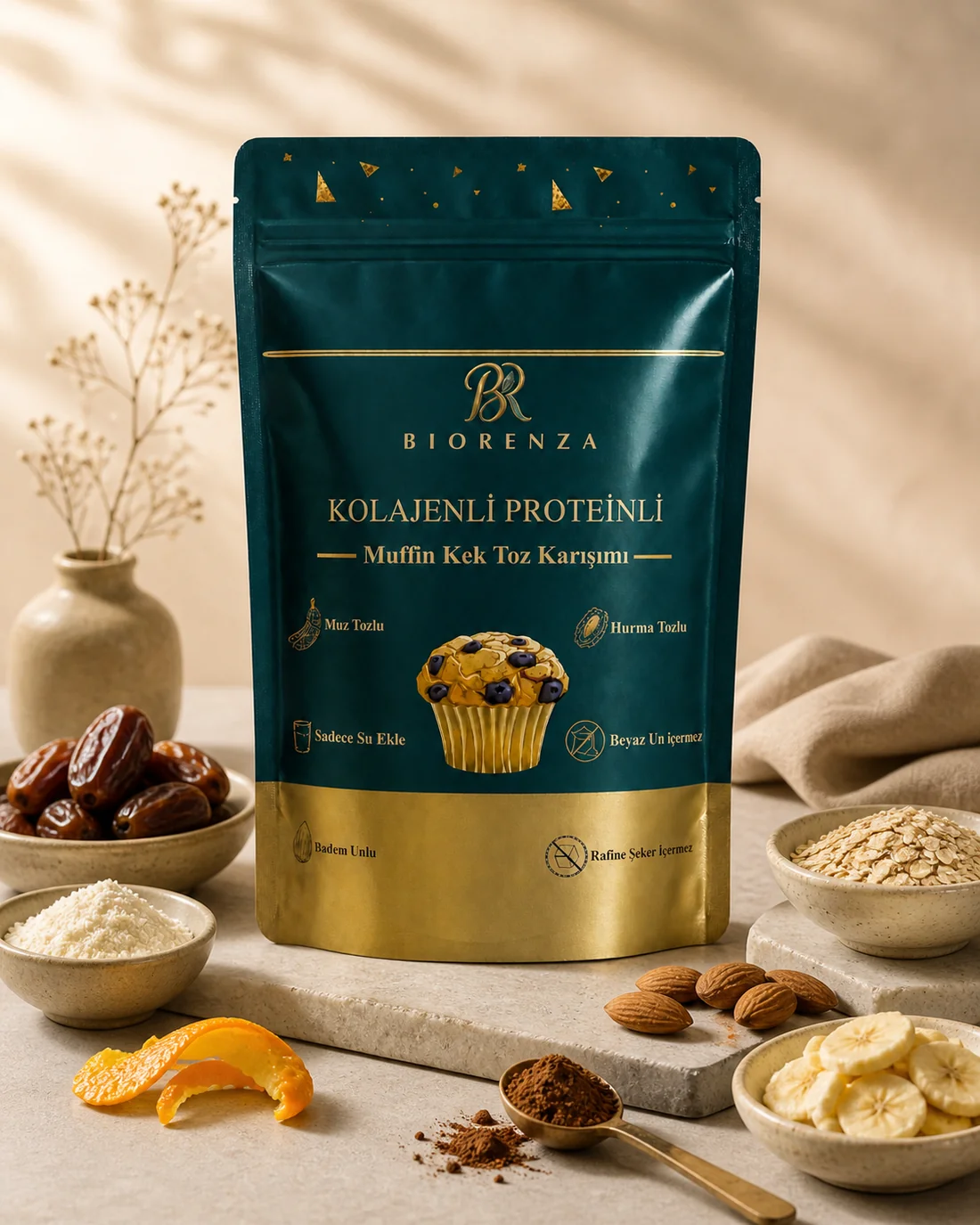 Kolajenli Ve Proteinli Kakaolu Muffin Kek Karışımı Yulaf Unlu Hurma Tozlu 100 G