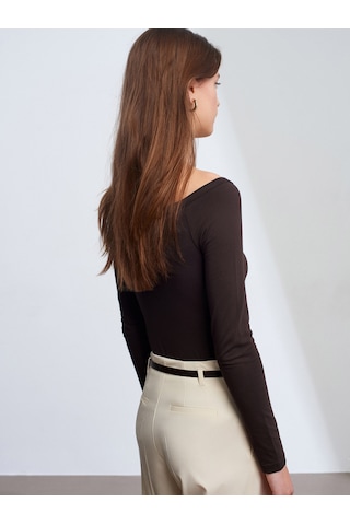 Dilvin 32661 Düğme Detaylı Bodysuit-koyu Kahve Koyu Kahve