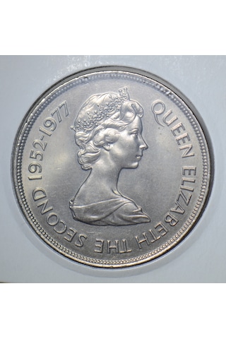 Jersey 25 Pence 1977 Kraliçe Iı. Elizabeth Tahtaçıkışının 25. Yılı 38,6 Mm 28,28 Gr. Kapamada Çil.