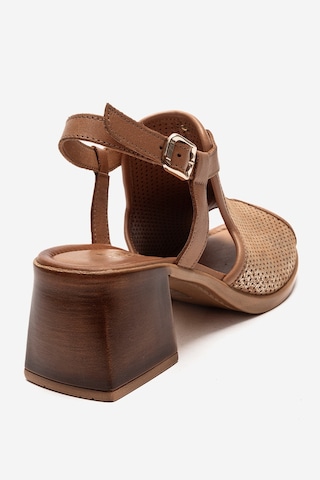 Luvishoes Janelle Taba Simli Hakiki Deri Kadın Kalın Topuklu Sandalet