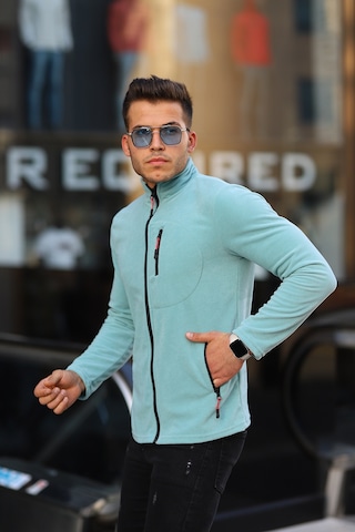 Kozik Çağla Standart-fit Kalıp Tam Fermuarlı 3 Çepli Erkek Polar Açık Mavi