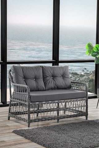 Breda Rattan Örgü Bahçe Balkon Takımı 2+1+1 Cam Masalı Antrasit Antrasit