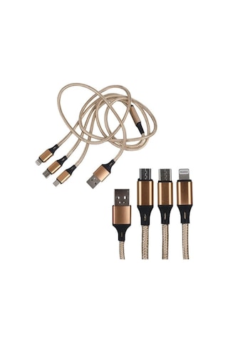 Powermaster Pm-2368 Micro Usb - Type-c - Lightning Şarj Ve Data Kablosu 2.1 Amper 110cm Örgülü