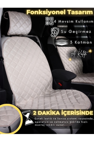 Peugeot Rifter Uyumlu 2'li Süet Oto Koltuk Minderi Terletmez Kolay Montaj Oto Aksesuar A4 Bej