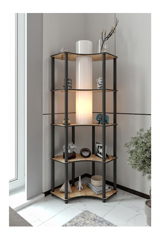 Ravilo Conrad Çift Yön Kullanım Raflı Köşe Lambader Meşe