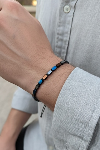 Valmont Accessories Taşlı Çok Renkli Erkek Bileklik Dikdörtgen Desenli Minimal Modern Bileklik Mavi - Kahverengi - Gümüş - Bronz