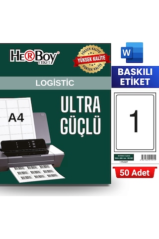 Herboy Hb-1001 199,6 X 289,1 Mm A4 Baskılı Laser Etiket 50 Adet