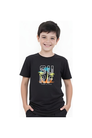 Panios Kids Surf Baskılı Erkek Çocuk Kısa Kollu Tişört Siyah