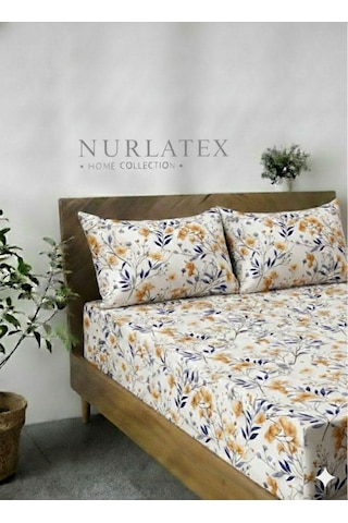 Nurlatex Çiçekli Battal Boy Lastikli Çarşaf Seti Lacivert - Beyaz