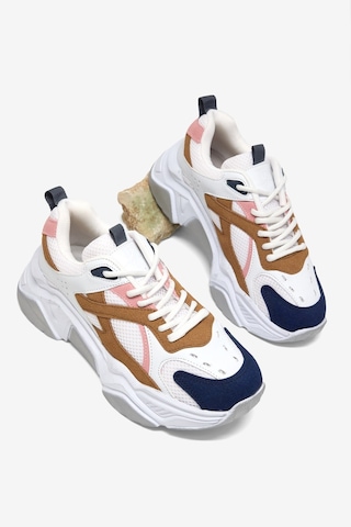 Tonny Black Rahat Kalıp Poli Taban Bağcıklı Sneaker Kadın Beyaz Mavi Kahve Sneaker Tbcrn1903