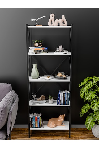 Metal Kitaplık 5 Raflı Dekoratif Kitaplık Ev Ofis Mutfak Rafı Çok Amaçlı Beyaz