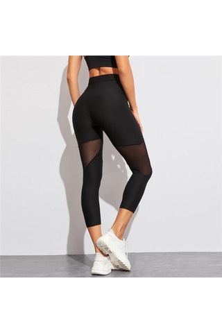 Kadın Örgü Dikiş Spor Tayt Yüksek Bel Pantolon Spor Yoga Pantolon SiYAH