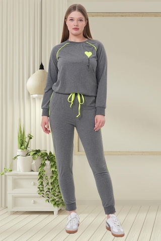Mecit Pijama Mecit 6200 Bayan Füme Spor Uzun Kollu Pijama Takımı Füme
