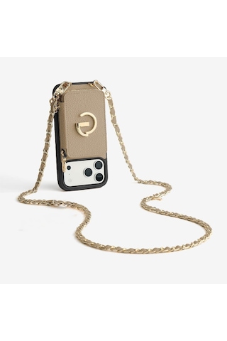 Kombinlenebilir - Uzun Zincir Crossbody Telefon Omuz Askısı - By Bera Lina Bej