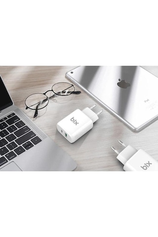 Bix ZH-2U41T 25W USB-A ve Type-C PD 3.0 Hızlı Şarj Adaptörü Beyaz 