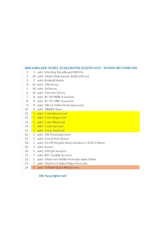 Breadboard Temel Elektronik Eğitim Seti + Dt830d Multimetre