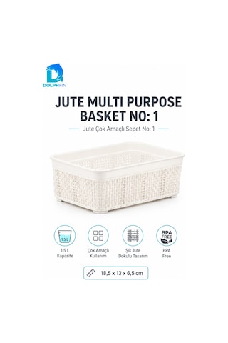 Jute Çok Amaçlı Sepet No:1 1,5 L Plastik Saklama Düzenleme Sepeti 18,5x13x6,5 Cm Çok Renkli
