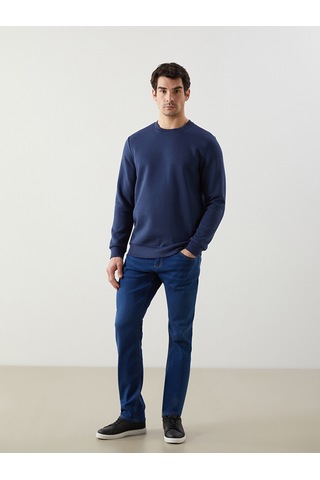 Lcwaıkıkı Basic İndigo Bisiklet Yaka Erkek Kalın Sweatshirt