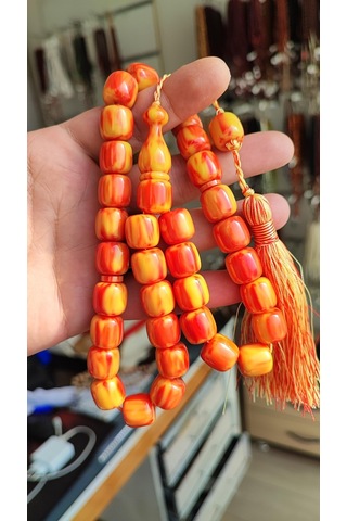 Çubuk Katalin Sarı Kırmızı Hareli Kapsül Model Tesbih