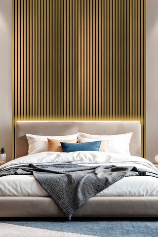 Mdf Ahşap Akustik Duvar Paneli 60x275 Cm - Gold Pvc 60x275