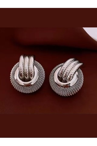 Gümüş İğne Oymak Dairesel Küpe Çok Yönlü Vintage Çelik Küpe Gümüş