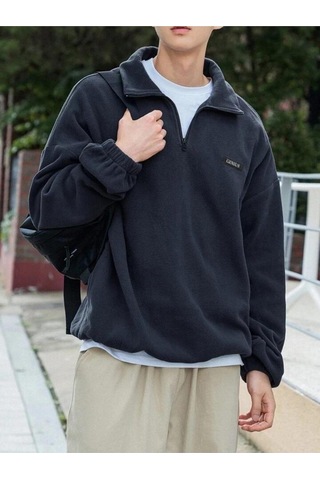 Genıus Store Erkek Polar Oversize Sweatshirt Polar Sweatshirt Lacivert