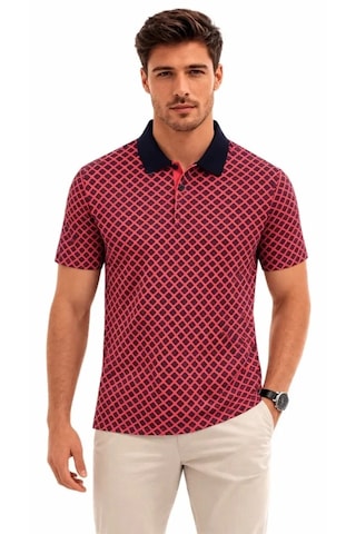Modi Erkek Pike Kumaş Polo Yaka Desenli Tişört Kısa Kol Yazlık T-shirt - Kırmızı Açık Kırmızı