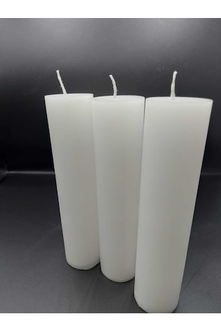 Soya Parafinli Beyaz Çap:5 Cm Boy:25 Silindir Blok Mum 3 Adet 50 Saat Yanma Süreli Beyaz Beyaz