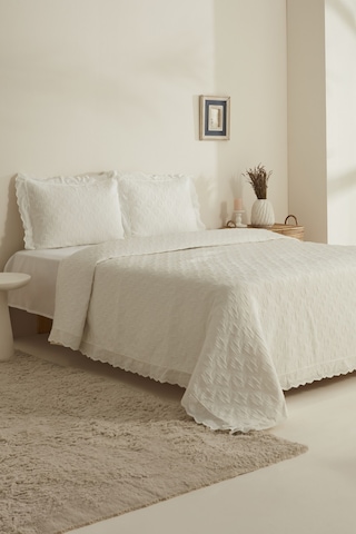 Karaca Home Arya Çift Kişilik Yatak Örtüsü Seti Offwhite Beyaz