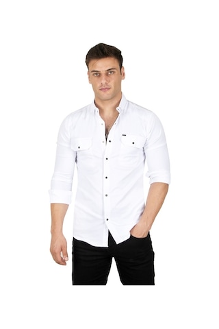 Deepsea Erkek Beyaz Fitilli Çıtçıtlı Kot Gömlek 300421 Beyaz
