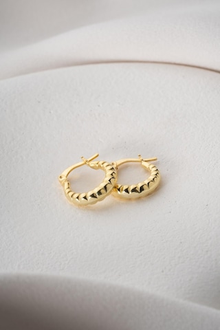 925 Ayar Gümüş Gold Rengi Boğumlu 15 Mm Şarnel Küpe Gold