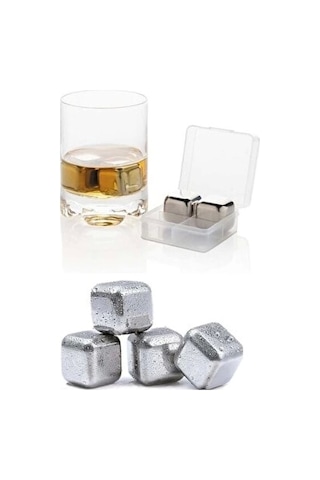 4'lü Çelik Metal Kaplama Viski Taşı Soğutma Buz Küpü Çok Renkli