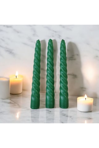 Denic 3 lü Yeşil İtalyan Burgulu Şamdan Mum Kıvrımlı Mum