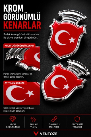 2 Adet Bayrak Krom Görünümlü Pleksi Arma Oto Dekoratif Etiket Çiftli Set 5,5x3,5 Cm