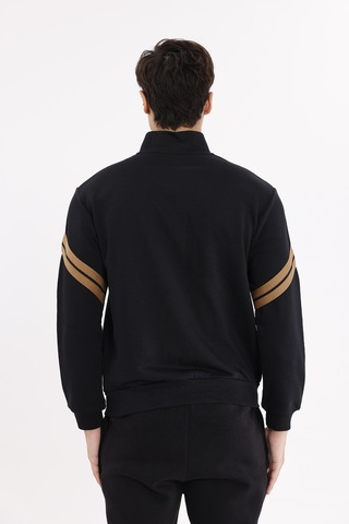 Rowinger Dik Yaka Çift Şerit Kollu Tam Fermuarlı Sweatshirt Black