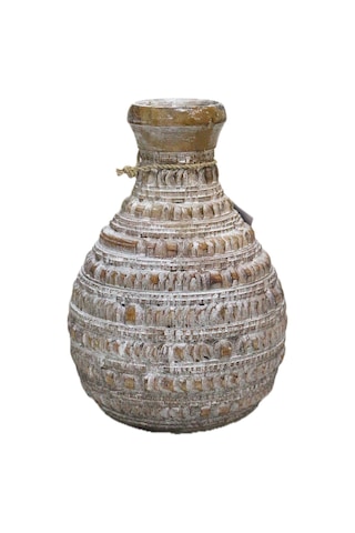 Ahşap Dekoratif Vazo 25cm Bej