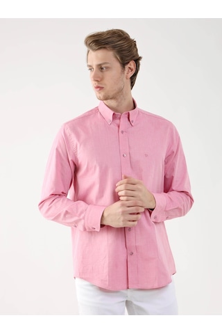 Dufy Pembe Erkek Regular Fit Brent Düğmeli Yaka Uzun Kol Gömlek - 94867 Pembe