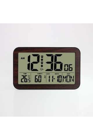Reedark Duvar Saati Ahşap Desenli, Lcd Ekranlı, Sicaklık-nem Gösterici, Multifonksiyonlu Takvim Ve Alarm, H180h Kahverengi Ahşap Rengi ÇOk Renkli