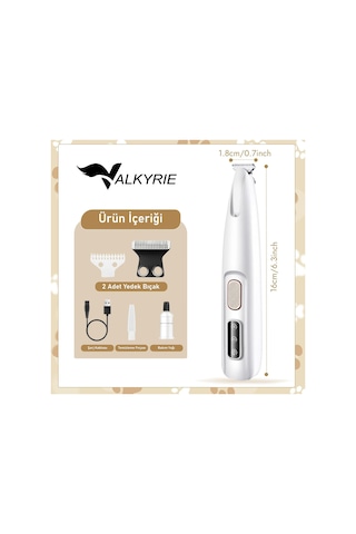 Valkyrie Kedi Köpek Pati Tüy Kesme Makinesi Şarjlı Sessiz Led Işıklı Hassas Bölge Traş Cihazı Seramik Bıçaklı