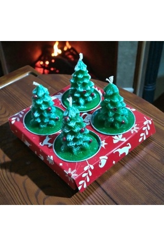 4 Adet Yılbaşı Çam Ağacı Mum Noel Ayakkabı Mumu Dekoratif Kırmızı Mum Diğer