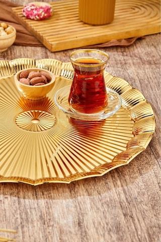 Cooker 35 Cm Metal Yuvarlak Gold Sunum Tepsisi Ckr3904 Diğer