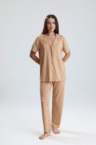 Kompedan Kadın Önden Düğmeli Pijama Takım Latte Paris Latte Paris