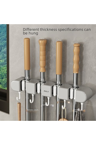 Geeroyoo Duvar Montlu Dört Klemeli Süpürge Tutucu - Deliksiz Yapıştırıcı Tasarım, Banyo/temizlik Gereçleri Organizerı Beyaz Diğer