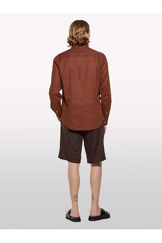 %100 Keten Slim Fit Bermuda Şort Erkek Kahverengi Şort - 325p4aghs9010