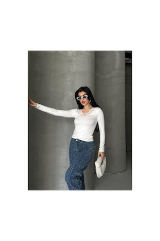 Dima Fashion Dantel Detaylı Bluz Beyaz