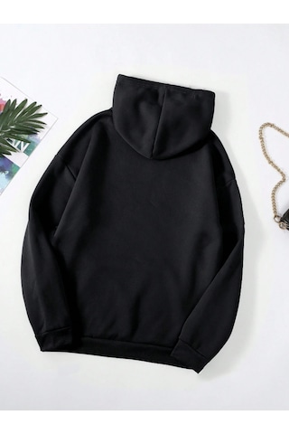 Startmore Siyah Unisex Kadın/erkek Düz Renkli Pamuklu Oversize Kapüşonlu