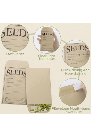 Pazly 100 Adet Kendinden Yapışkanlı Tohum Zarfı - Organizasyon Ve Koruma İçin Kraft Kağıt Seti